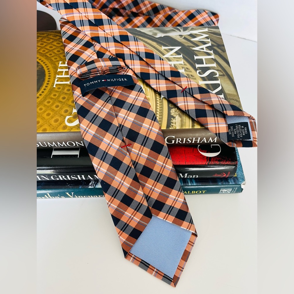 TOMMY HILFIGER Necktie Silk Blend PREPPY Plaid Diamond Orange 3.25x60”